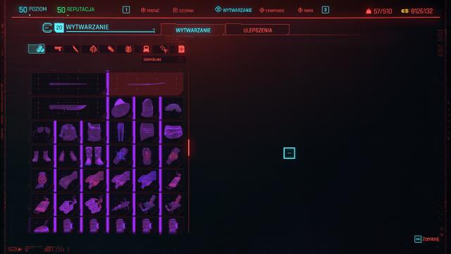 Всі рецепти / All recipes in the crafting game menu для Cyberpunk 2077