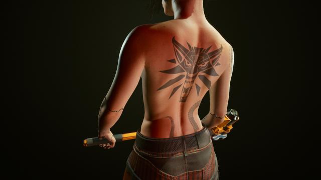 Татуювання школи вовка / Witcher Wolf Tattoo for Fem V для Cyberpunk 2077