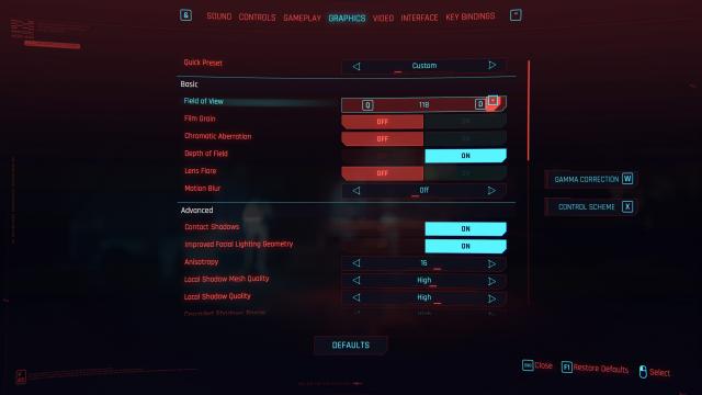 Чутливість миші / Better Mouse sensitivity and Fov Sliders для Cyberpunk 2077