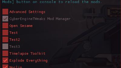Cyber Engine Tweaks In-game Mod Manager (dofile script launcher) для Cyberpunk 2077