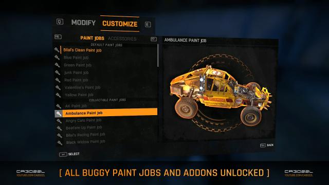 All Buggy Paint Jobs and Addons Auto Unlocked for Dying Light