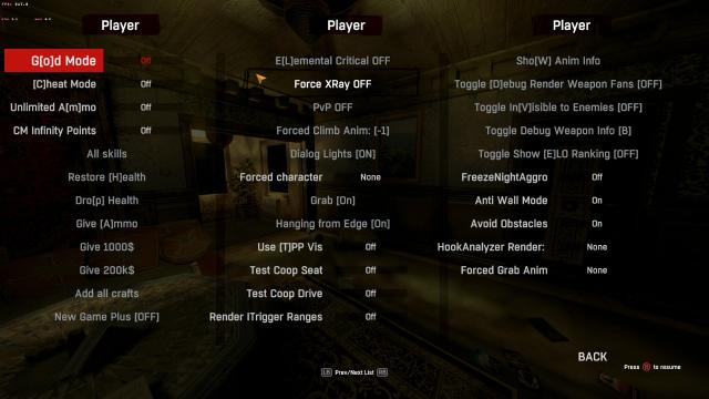 Small dev menu for Dying Light