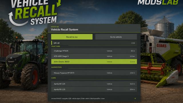 Vehicle Recall System for FS25
