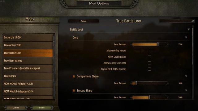 True Battle Loot for Mount And Blade: Bannerlord