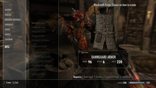 Крафт спорядження Стражі Світанку / Dawnguard Armor Recipies для Skyrim SE-AE