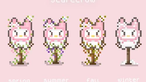 Mymelody and Kuromi seasonal scarecrow for Stardew Valley