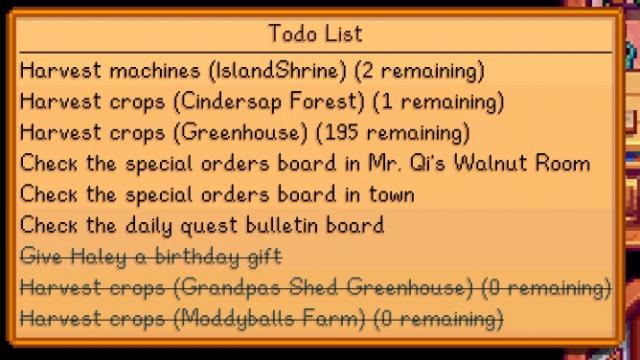Automatic To-do List для Stardew Valley