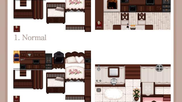 Yellog&rsquo;s dark brown and cream colored furniture for Stardew Valley