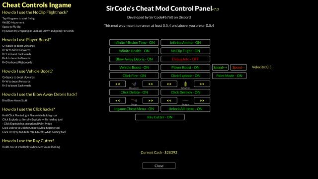 Чити для Teardown / SirCode's Cheats Mod - A simple fiddler and cheat menu для Teardown