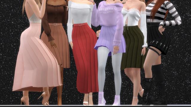 Midi Pleated Skirt для The Sims 4