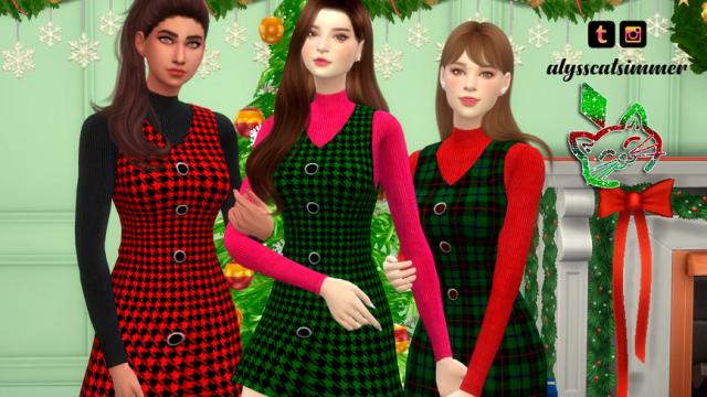 Plaid Strap Dress&Sweater для The Sims 4