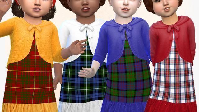 Tartan Dress with Cardigan - Needs SP Toddler для The Sims 4