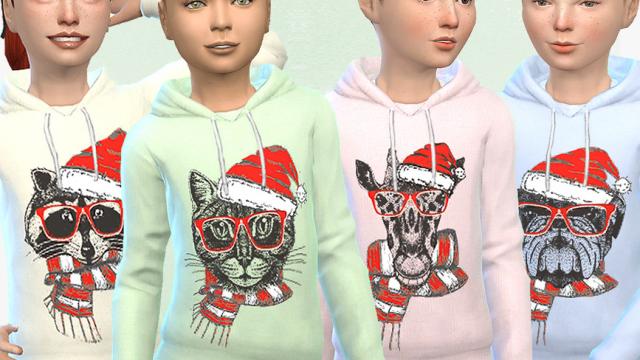 Christmas Hipster Animal Hoodie для The Sims 4