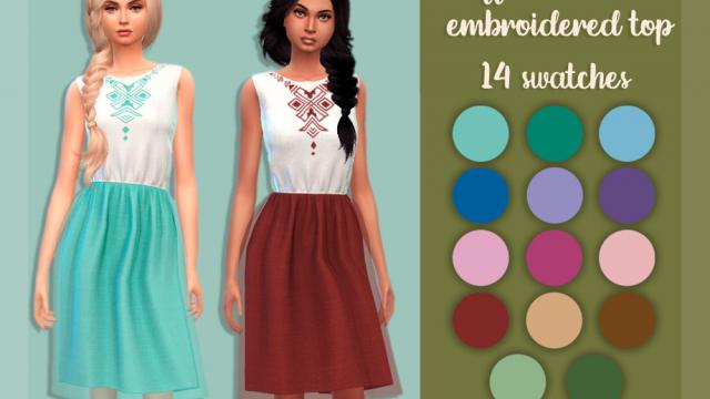 Chiffon skirt with embroidered top для The Sims 4