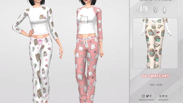 Cats PJ Pants for Women 01 for The Sims 4