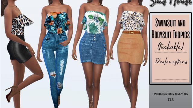 Bodysuit and Swimsuit Tropica (tuckable) для The Sims 4