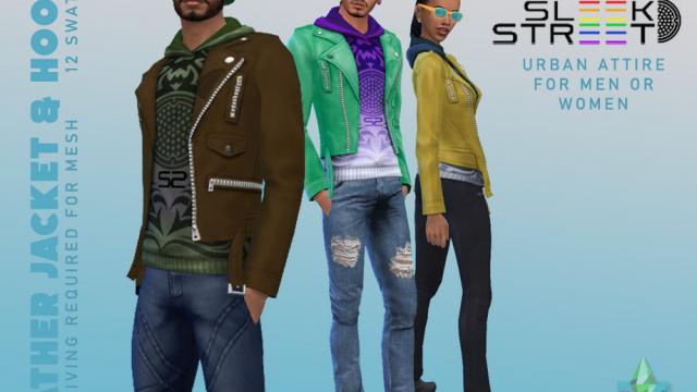 Вулична куртка з худі / SleekStreet Leather Jacket with Hoodie для The Sims 4