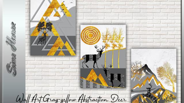 Wall Art Gray-yellow Abstraction Deer for The Sims 4