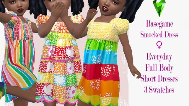 Toddler Colorful Smocked Dress для The Sims 4