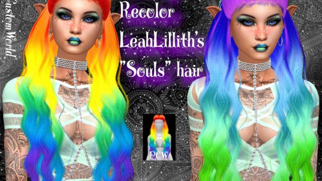 Fantasy Recolor of LeahLillith's Souls hair для The Sims 4