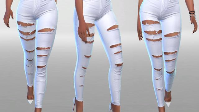 White Ripped Summer Jeans для The Sims 4