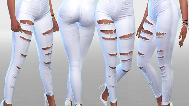 White Ripped Summer Jeans для The Sims 4