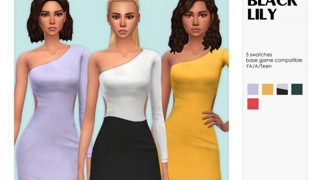 Сукня з відкритим плечем / One Shoulder Cut Out Dress 02 для The Sims 4